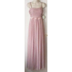 NWT Windsor Ruched Mesh Square Neck Maxi Gown M Mauve Spaghetti Straps
